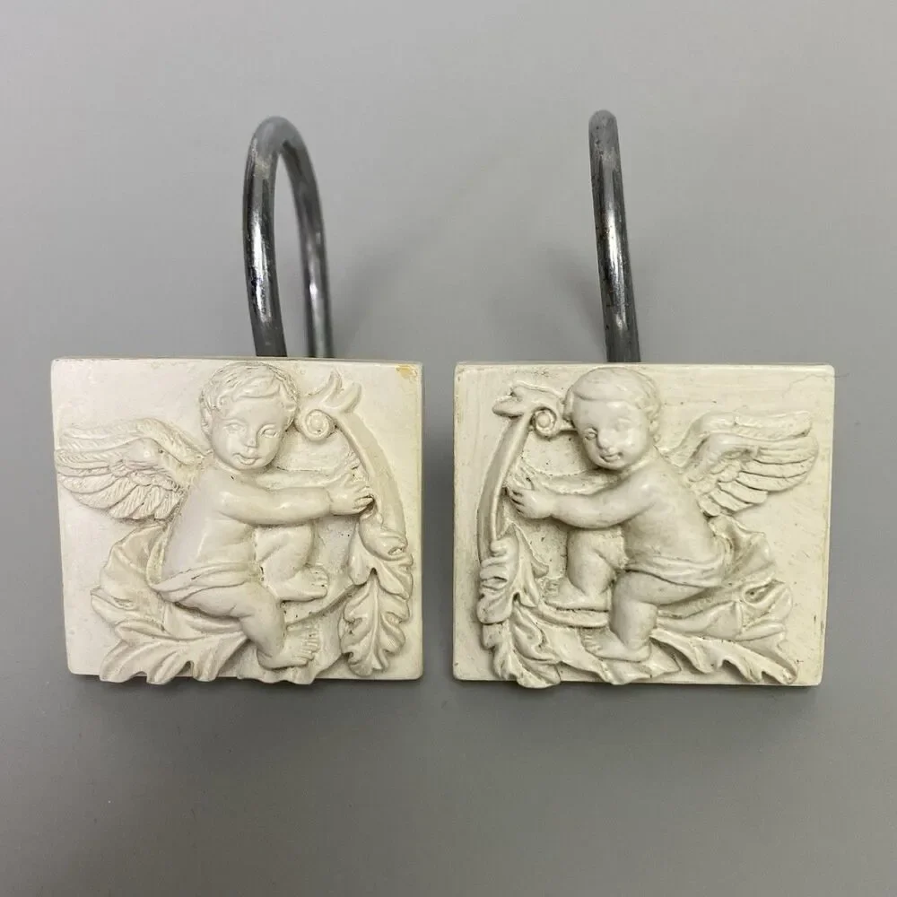 Vintage Cupid Cherub Angel Shower Curtain Hooks Putti Putto Bathroom Decor 17pcs